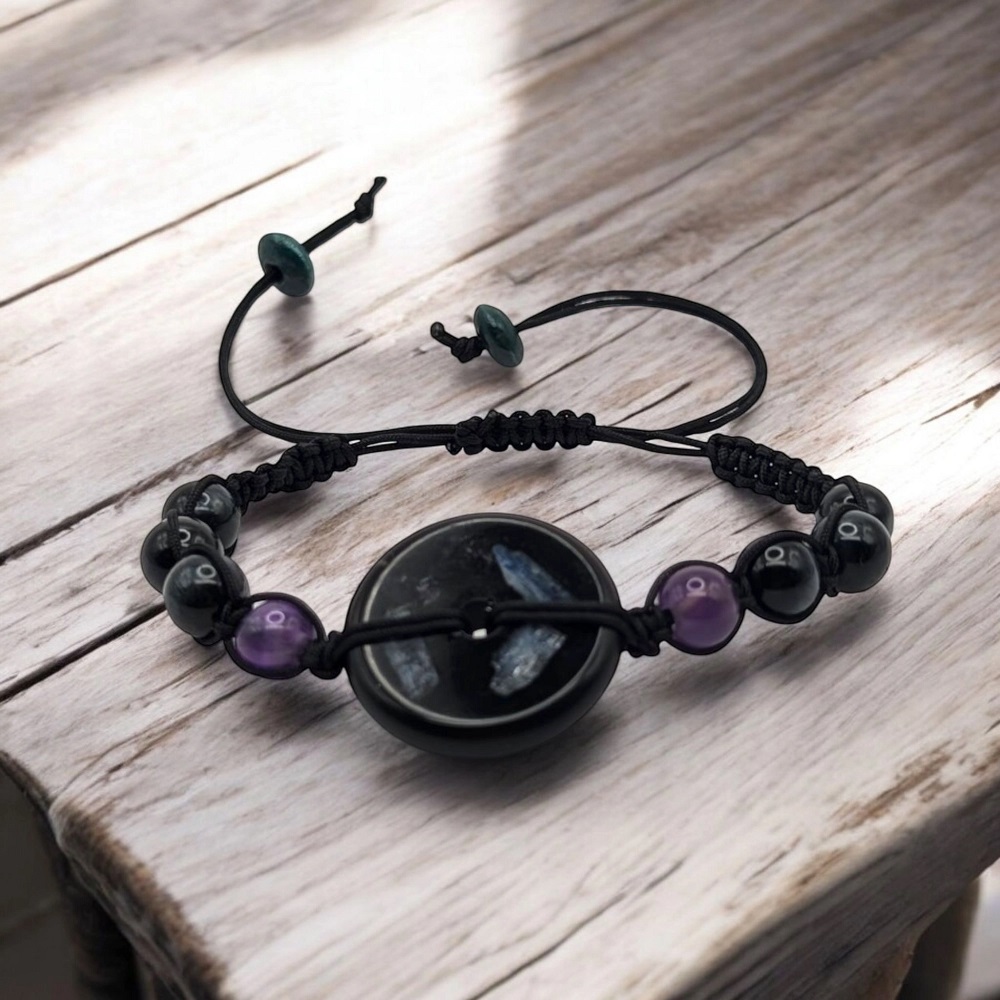 Shungite Bracelet With Amethyst Kyanite